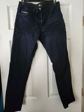 Men's Dark Blue Stretch Moto Jeans - Slim Fit